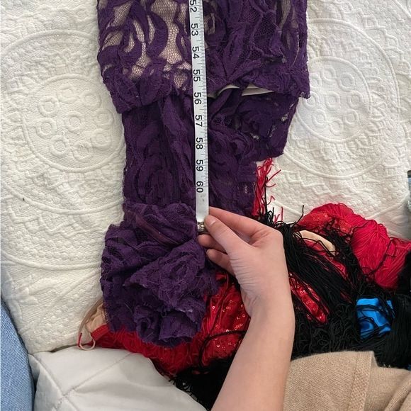 Va Va Voom size Medium Royal Purple Lace Overlay Vampy Witchy Formal Gown - Picture 5 of 12